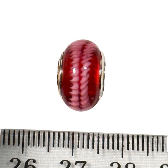 Red & Pink Glass Charm Bead With Zigzag Design For Bracelets - Picture 4 of 9